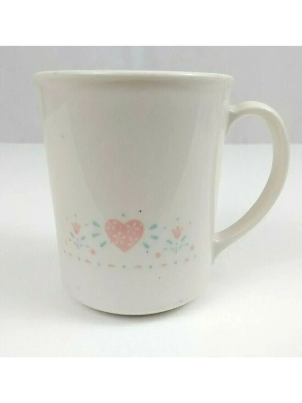 Vintage Corning Forever Yours Off White With Pink Heart & Flowers Coffee Cup Mug